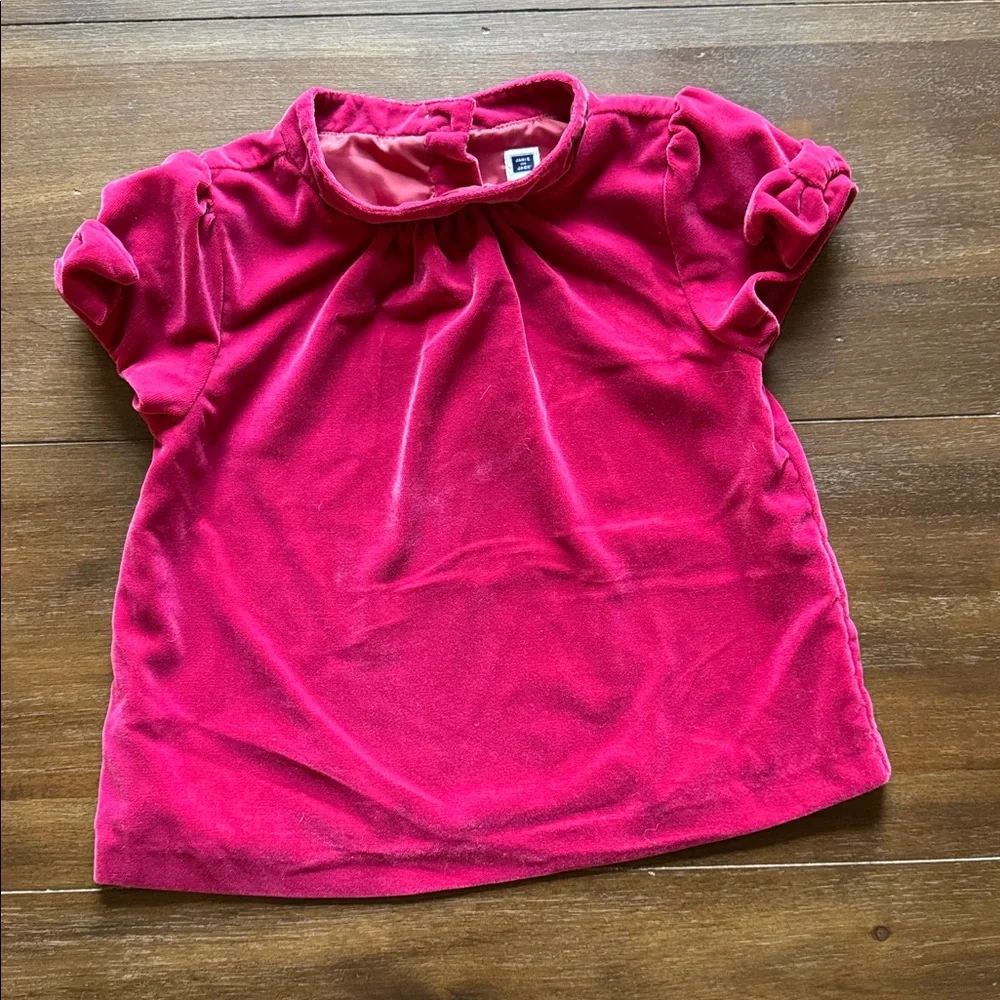 Size 8 Janie and Jack pink velour velvet top with cotton plaid gingham pants set